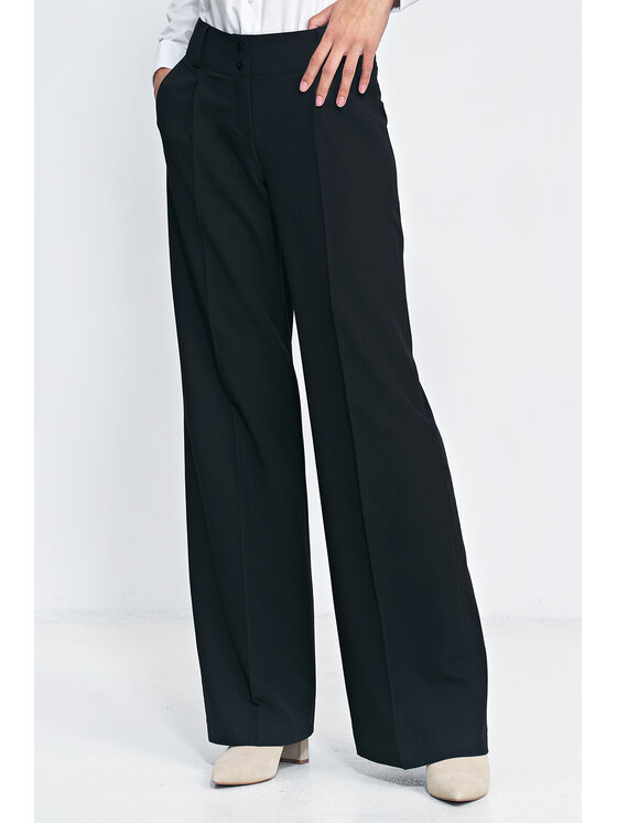 NIFE NIFE Kalhoty z materiálu SD132 Černá Wide Leg