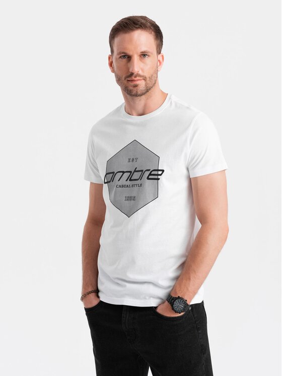 Ombre Ombre T-Shirt OM-TSPT-0141 Biały Regular Fit