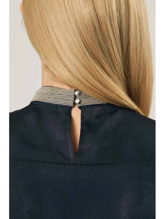 QUIOSQUE QUIOSQUE Blúzka NECKLACE SHIRT Tmavomodrá Regular Fit