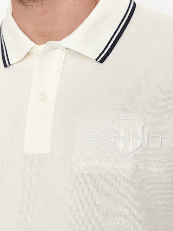 Gant Gant Тениска с яка и копчета Contrast 2013039 Екрю Regular Fit