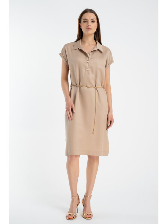 CLICK CLICK Košilové šaty 60-6136 Béžová Close Fit