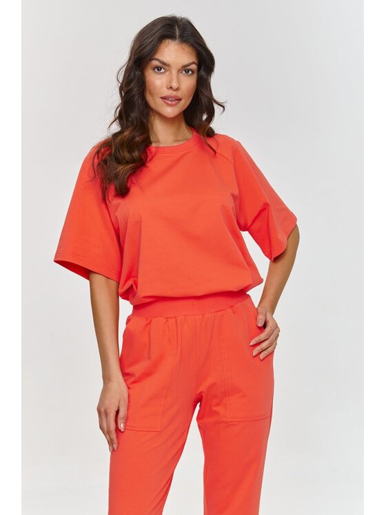 Makadamia Makadamia Dres m865 Koralowy Relaxed Fit