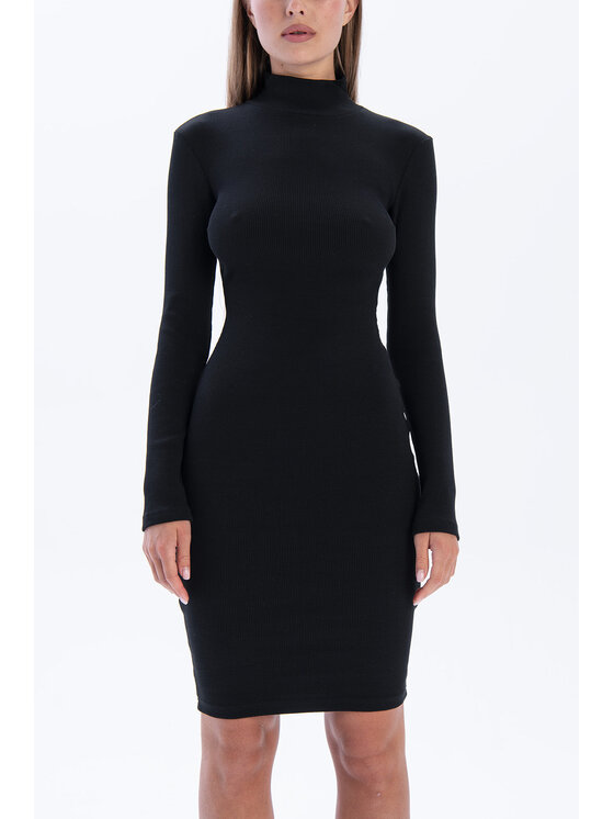 Nudyess Nudyess Vestito di maglia Askja mimi z prążka Nero Fitted Fit