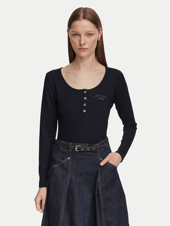 Guess Bluză W6YP60 K5318 Bleumarin Slim Fit