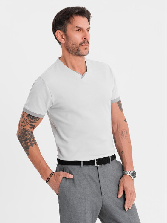 Ombre Ombre T-Shirt OM-TSCT-0198 Šedá Regular Fit