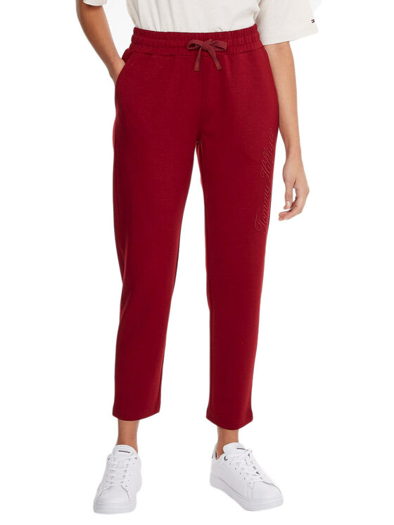 Spodnie dresowe Tommy Hilfiger, Rozmiar S, Bordowe, INTERLOCK TAPERED PANT WW0WW36055