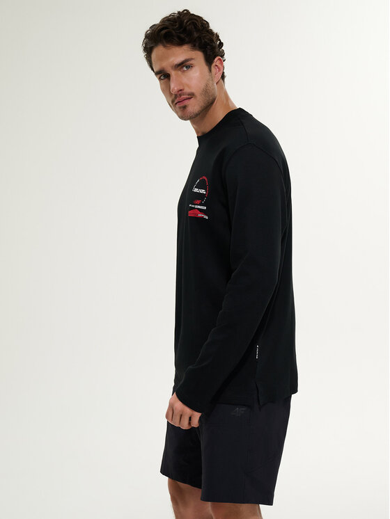 4F 4F Longsleeve WHEEL & WAVE Czarny Relaxed Fit