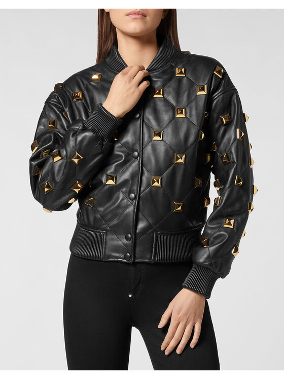 PHILIPP PLEIN PHILIPP PLEIN Kožená bunda 3079 Černá Slim Fit