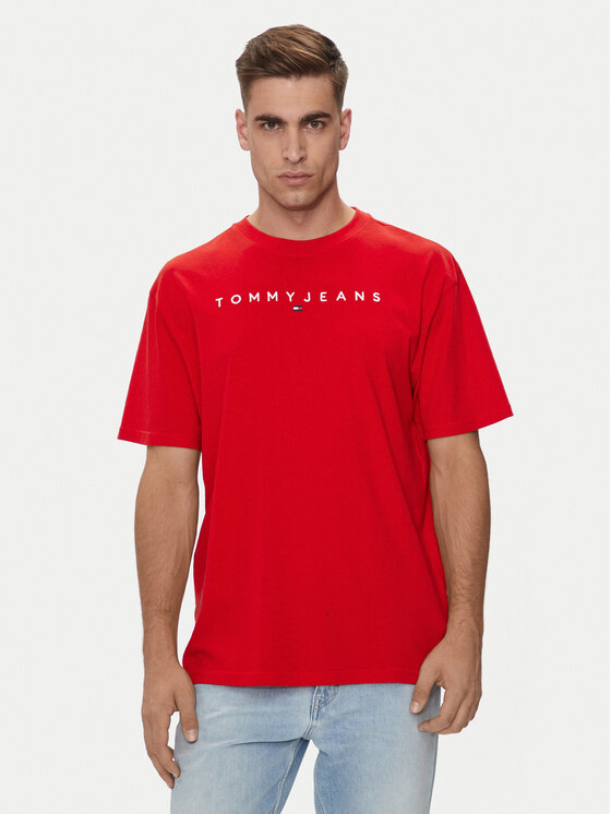 Tommy Jeans T-shirt Linear Logo DM0DM17993 Rosso Regular Fit, taglia : M