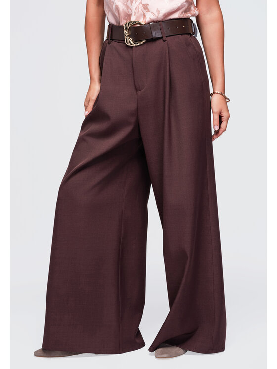 Ombre Ombre Spodnie materiałowe OW-PA-E0019 Brązowy Relaxed Fit