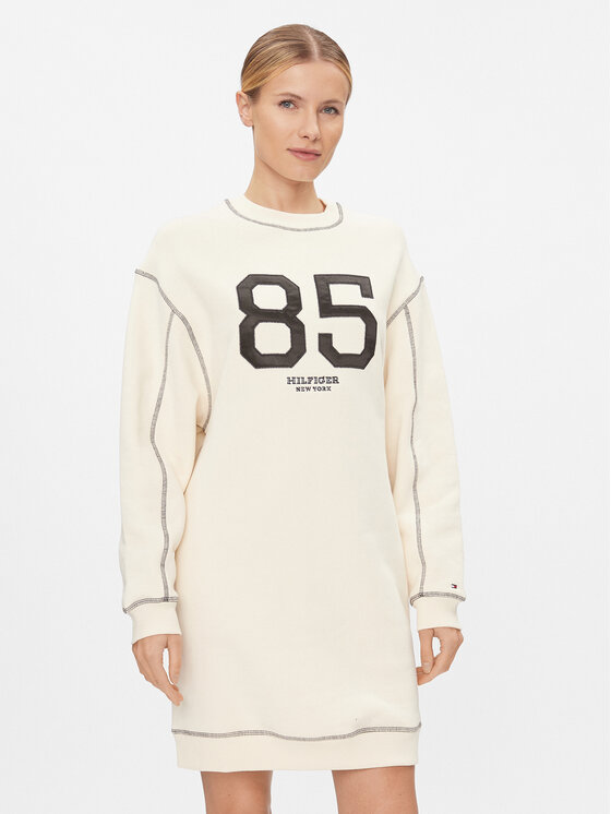 Tommy Hilfiger Tommy Hilfiger Džemper haljina Varsity 85 WW0WW40614 Bež Relaxed Fit
