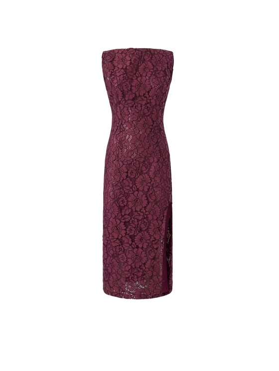 PINKO PINKO Sukienka DRUPA ABITO PIZZO REBRODE Bordowy Slim Fit