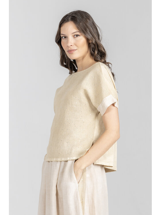 Deni Cler Milano Deni Cler Milano Bluzka T-DC-1238-F2-10-12-1 Beżowy Loose Fit