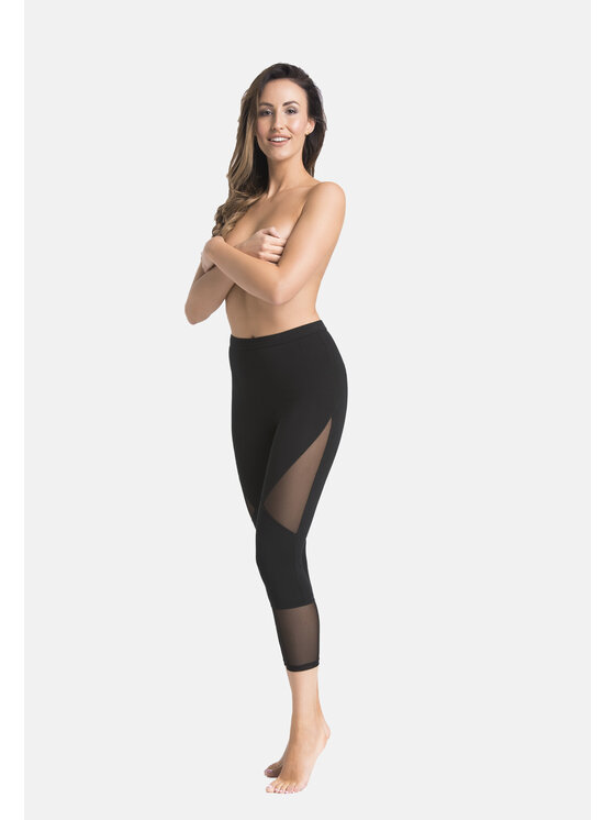 Teyli Teyli Legginsy bawełniane z siateczką Tina Czarny Regular Fit