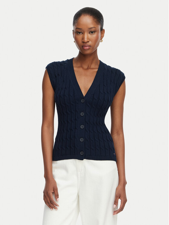 Tommy Hilfiger Cardigan Mid Gg Cable WW0WW50075 Bleumarin Regular Fit