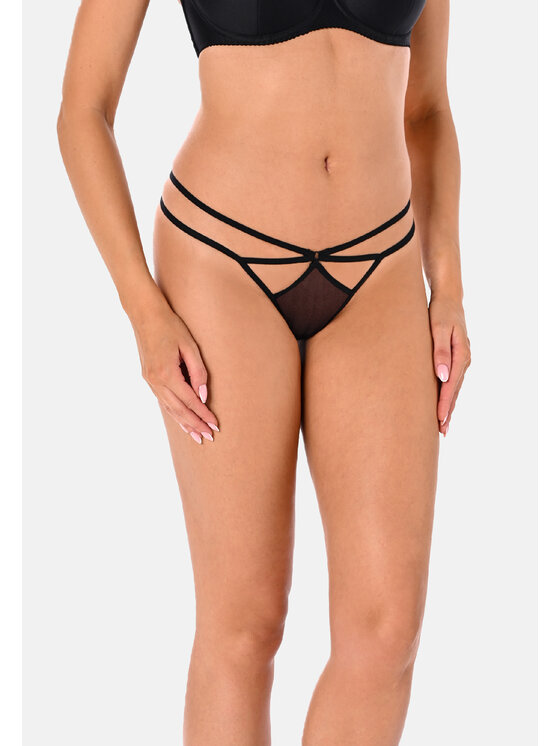 Stringi, rozmiar S, Czarne, paski z siateczką Suzie