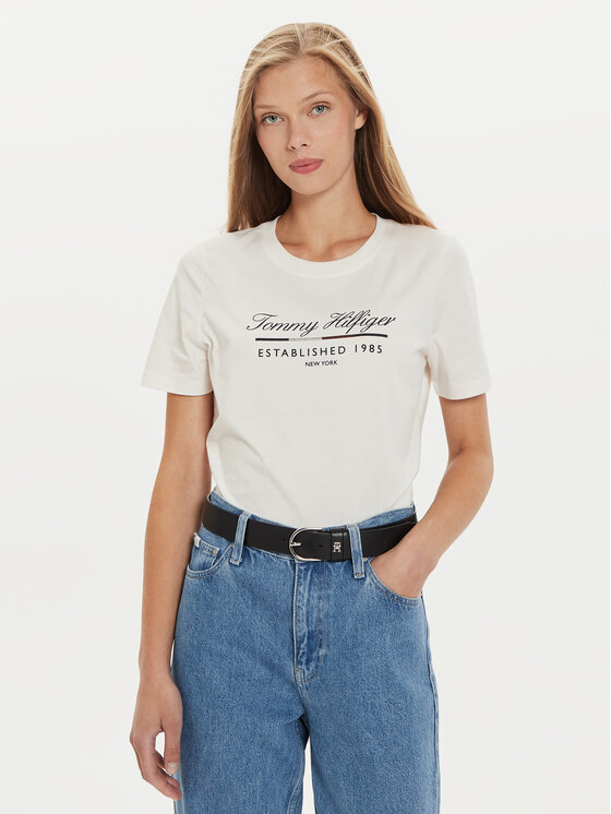 Tommy Hilfiger Tommy Hilfiger Tričko Script Graphic WW0WW43502 Écru Regular Fit