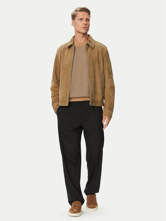 BOSS BOSS Kurtka skórzana H-Malbano7 50563869 Beżowy ciemny Regular Fit