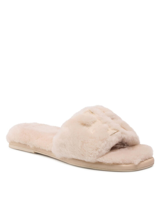 Tory Burch Tory Burch Šlepetės Double T Shearling 83484 Smėlio