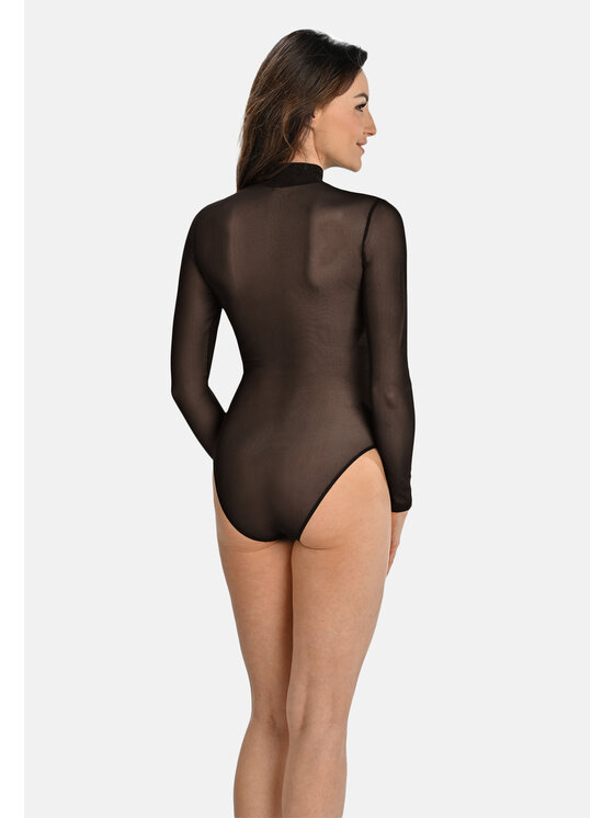 Teyli Teyli Body z transparentnej siateczki z półgolfem Amy Czarny Regular Fit