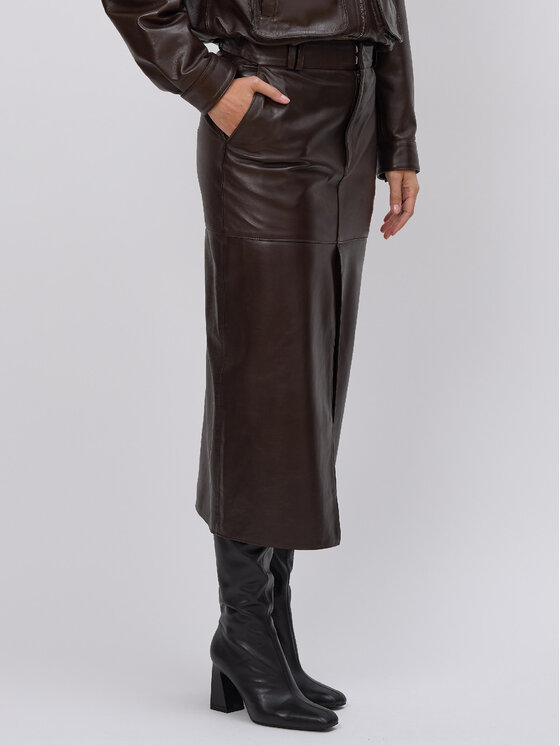 FAN LEATHER Fan Leather Spódnica Brązowa Brązowy Standard Fit