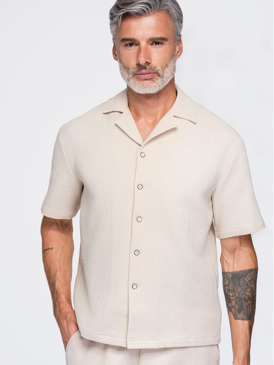 Ombre Ombre Koszula OM-SHSS-0220 Biały Boxy Fit
