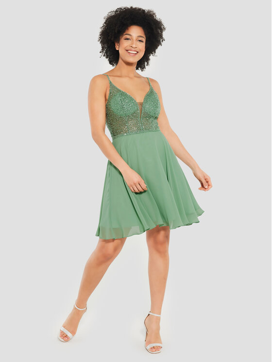 Swing Kokteilinė suknelė 5AE19300 Žalia Slim Fit