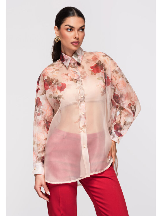 Ombre Ombre Koszula OW-SH-E0028 Beżowy Oversize