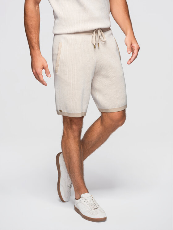 Ombre Ombre Szorty materiałowe OM-SRCS-0202 Beżowy Regular Fit