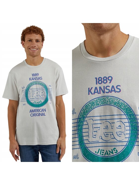 Lee Lee T-Shirt 80'S Graphic Tee Szary Relaxed Fit