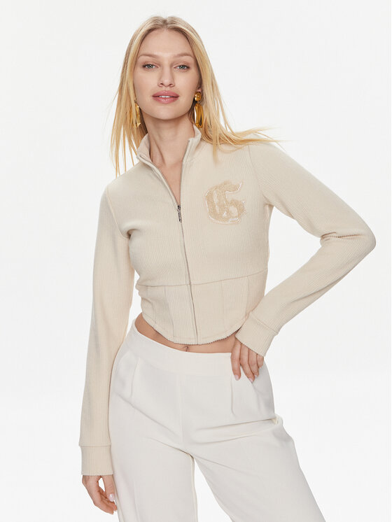 Guess Mikina Ls Mariah Croset Top W4RQ22 KC360 Béžová Regular Fit