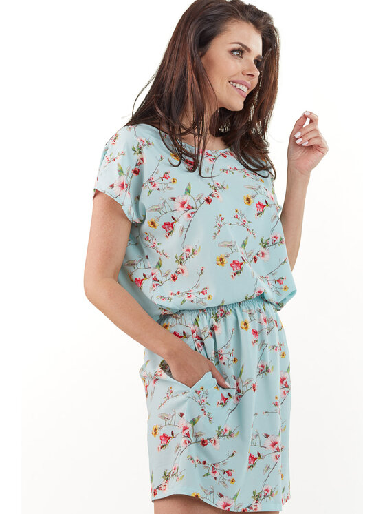 Awama Awama Sukienka letnia A231 Niebieski Basic Fit