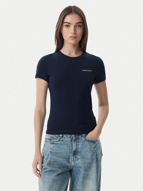 Tommy Jeans Póló Ess Logo DW0DW23479 Sötétkék Slim Fit