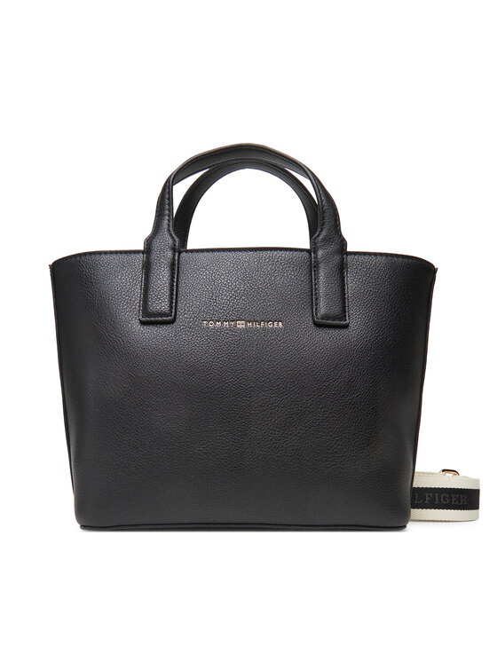 Geantă Tommy Hilfiger Th Logotape Mini Tote AW0AW17448 Negru