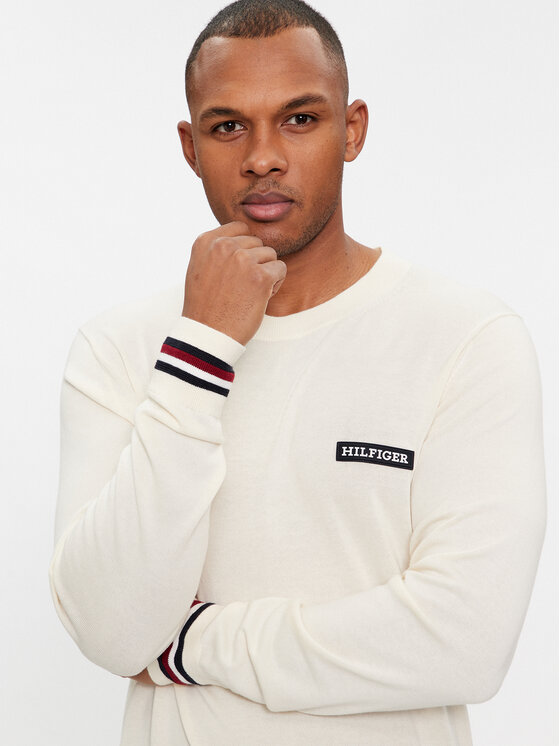 Tommy Hilfiger Tommy Hilfiger Džemperis Global Stripe Crew Nk MW0MW33502 Écru Regular Fit