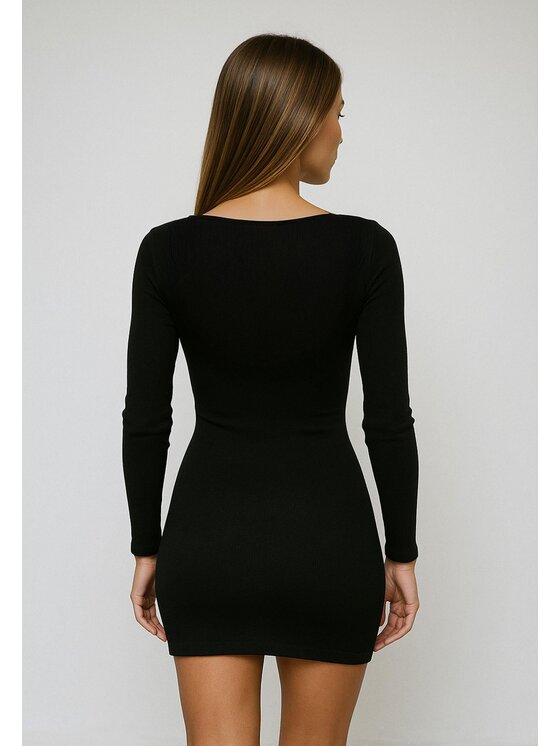 Nudyess Nudyess Úpletové šaty Megi mini z prążka Čierna Fitted Fit