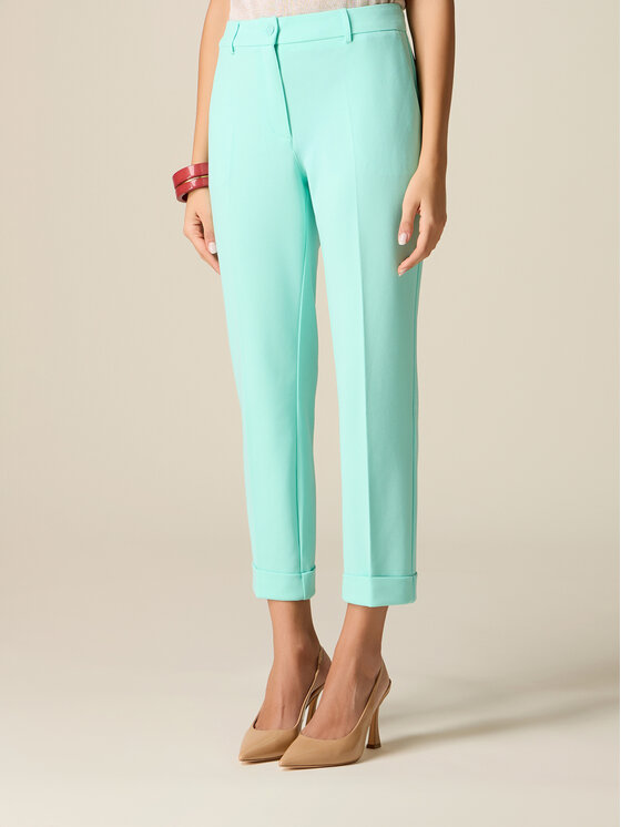 Oltre Oltre Pantaloni di tessuto P079R108899N015 Turchese Cropp Fit
