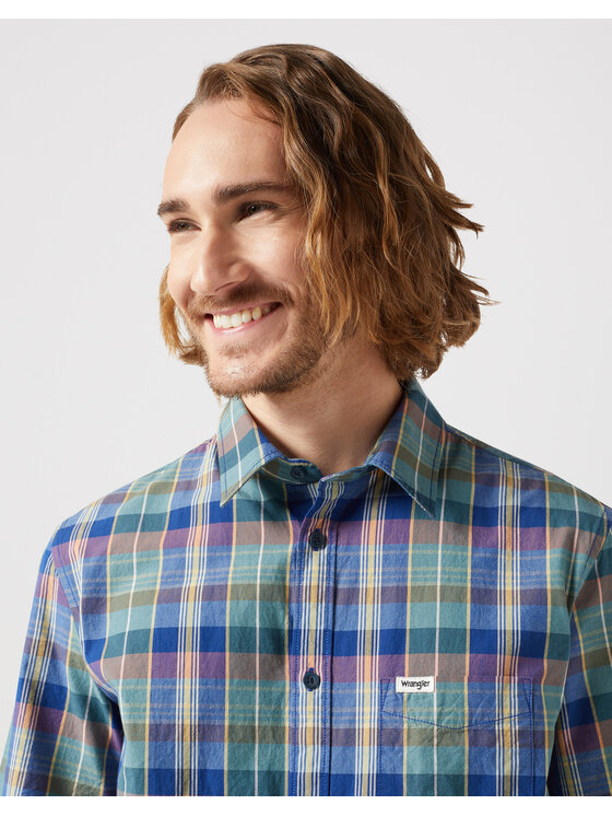 Wrangler Wrangler Camicia WRANGLER SS 1 POCKET SHIRT Blu Regular Fit