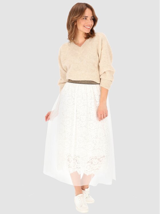 Perso Perso Midi sukně JPE230069F Bílá Regular Fit