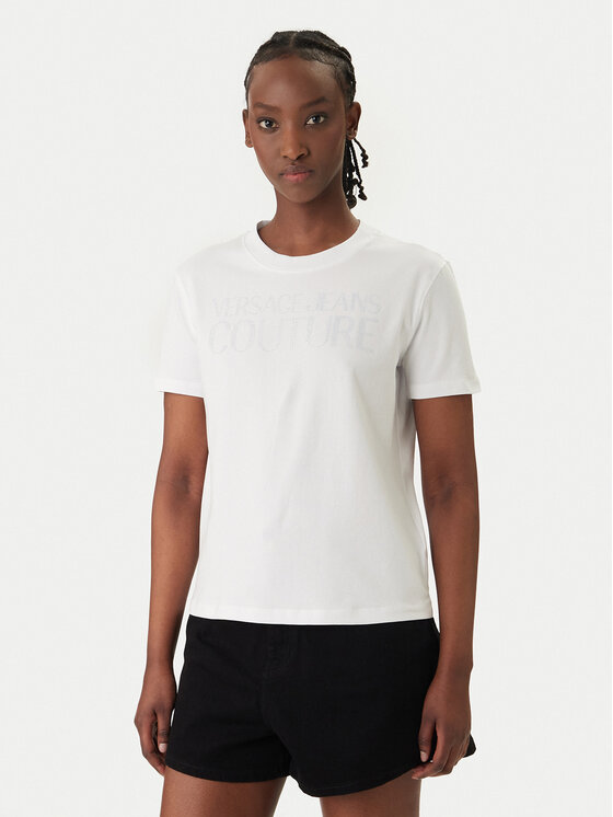 Versace Jeans Tricou 80HAHT09 Alb Regular Fit