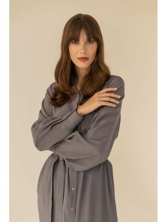 Entelier Entelier Sukienka koszulowa koszulowa midi Szary Relaxed Fit