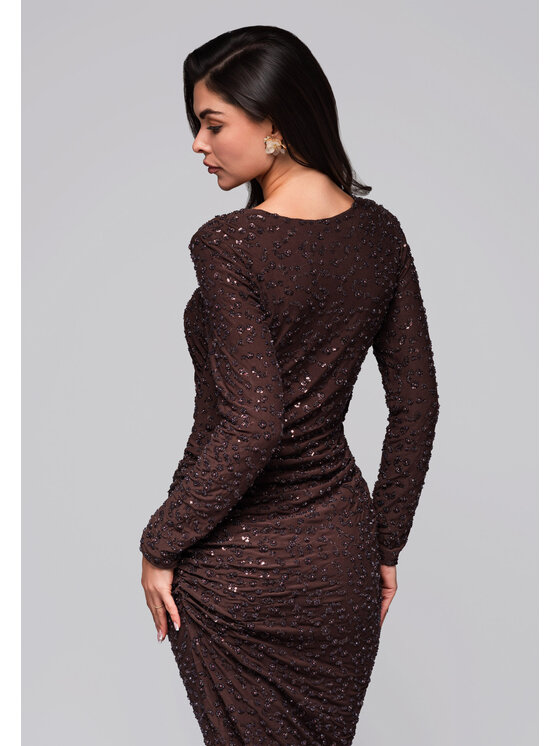 Ombre Ombre Sukienka wieczorowa LA-OM-DLR251 Brązowy Regular Fit