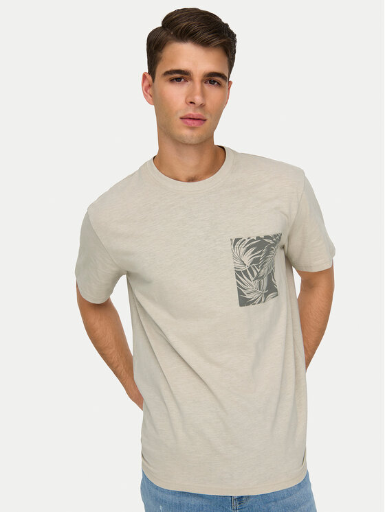 Only & Sons Only & Sons Tričko 22025286 Béžová Regular Fit