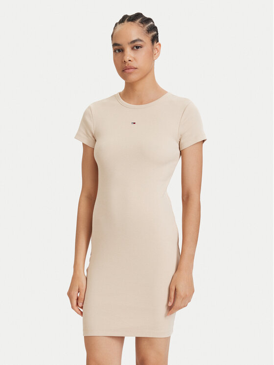 Tommy Jeans Tommy Jeans Sommerkleid Flag DW0DW22613 Hellbeige Slim Fit