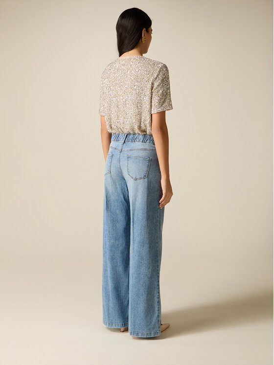 Oltre Oltre Jeansy P448R009008N004 Turkusowy Baggy Fit