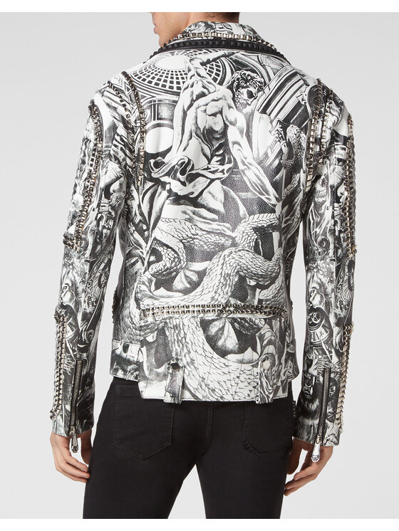PHILIPP PLEIN PHILIPP PLEIN Kožená bunda 4755 Bílá Slim Fit