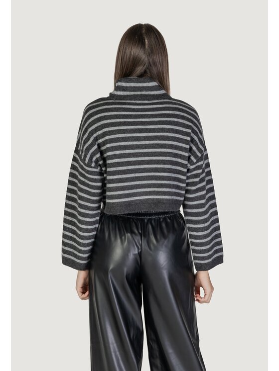 ONLY ONLY Sweter ONLTALIO LS STRIPE SHORT ROLLNECK BF KNT Szary Short Fit