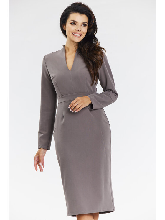 Awama Awama Sukienka A667 Beżowy Basic Fit
