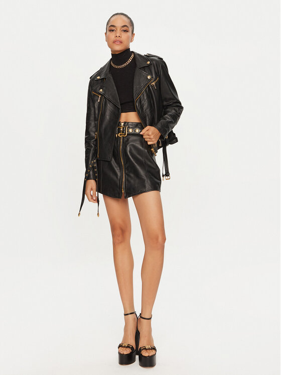 Just Cavalli Just Cavalli Kožna suknja 77PAEP12 Crna Slim Fit