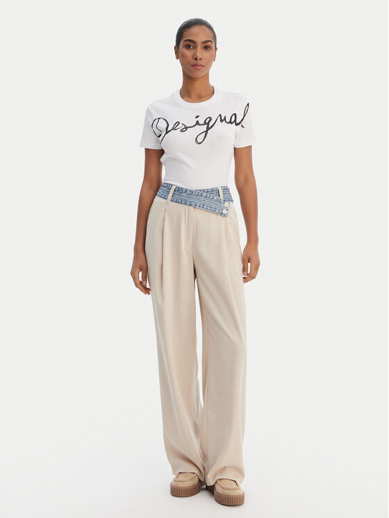 Desigual Desigual Bavlnené nohavice 26SWPW28 Béžová Regular Fit